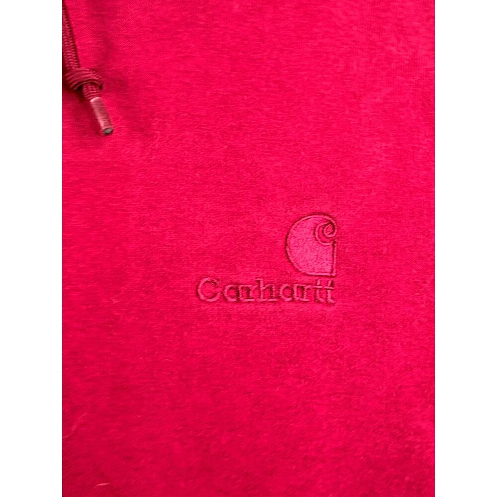 Carhartt Pullover Hoodie Mens Small Red Ribbed Hem Long Sleeves Embroidered Logo - Picture 3 of 7